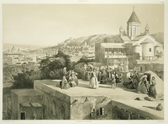 Le terrazze di Tiflis, Georgia, tavola 34 da un libro sul Caucaso, inciso da Laurens, pubblicato da Alfred Leon Lemercier, Parigi, 1847